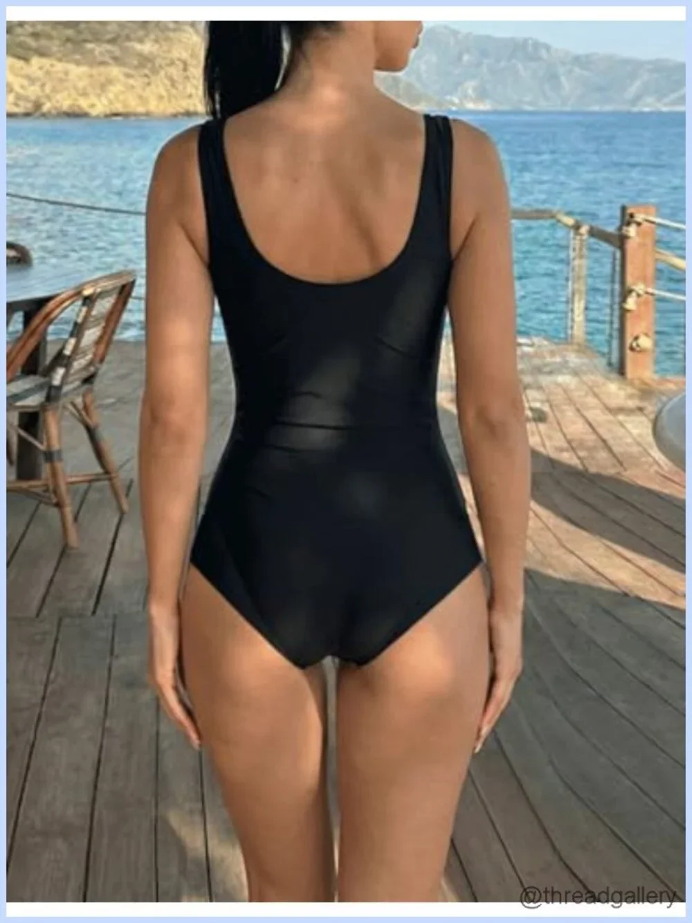 One Piece V Neck Laser Cut Flower Swimsuit with Swim Skirt Removable Pads